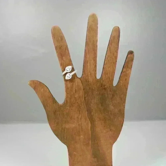 925 STAMP Sterling Silver Double Teardrop Cubic Zirconia Crystal Ring Size 6 - Picture 2 of 7